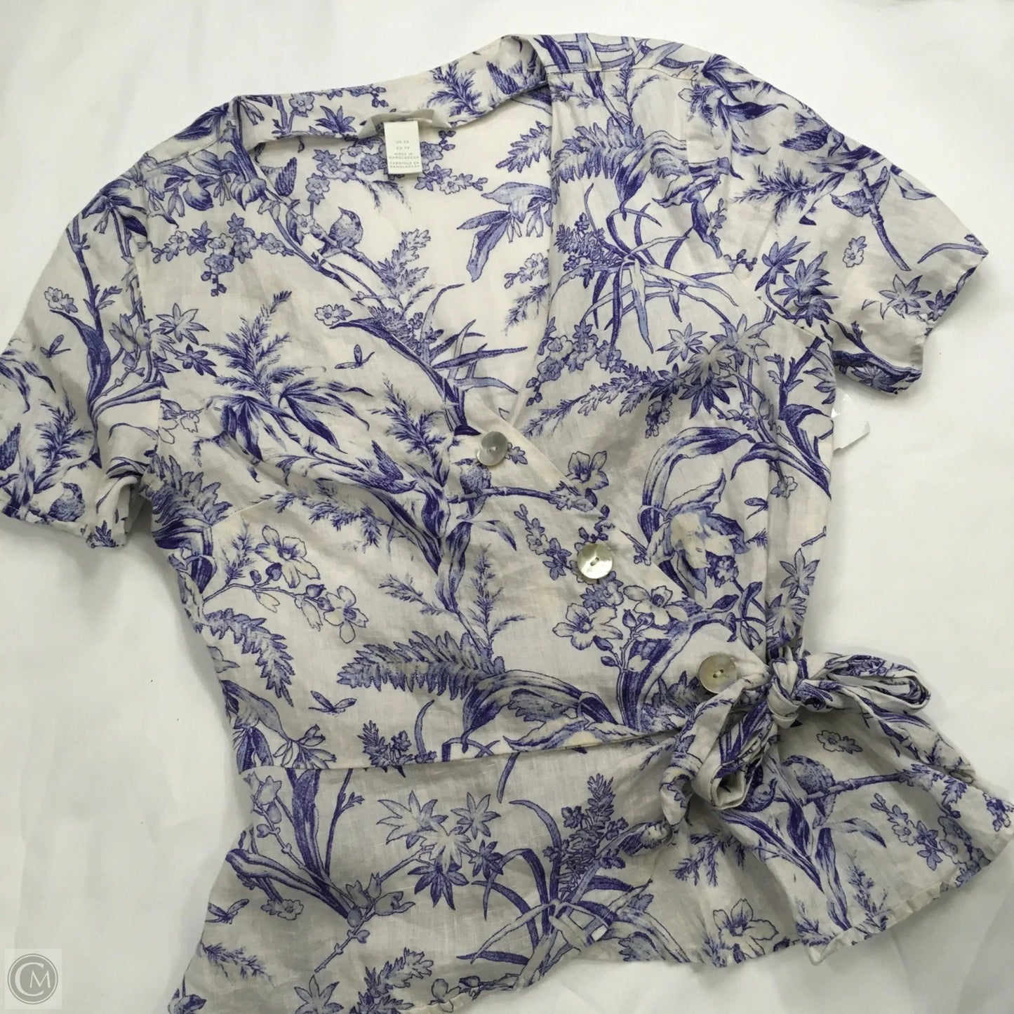 Top Short Sleeve By H&m In Blue & White, Size: Xs