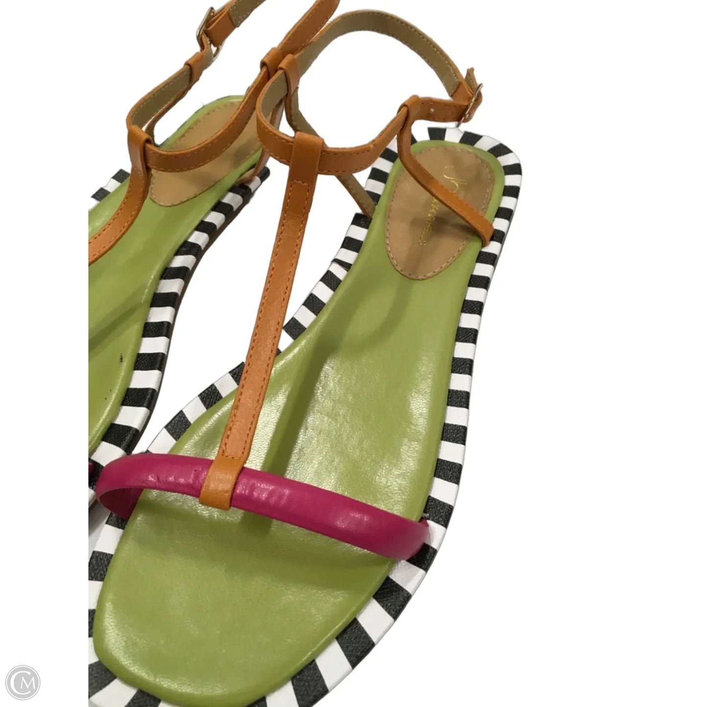 Sandals Flats By Clothes Mentor In Green & Pink, Size: 9