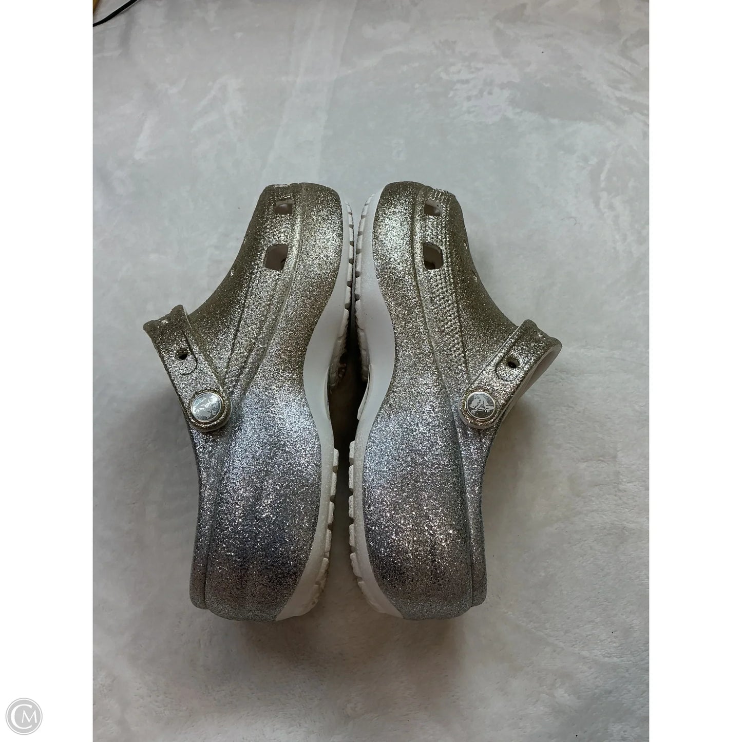 Shoes Heels Platform By Crocs In Gold & Silver, Size: 9