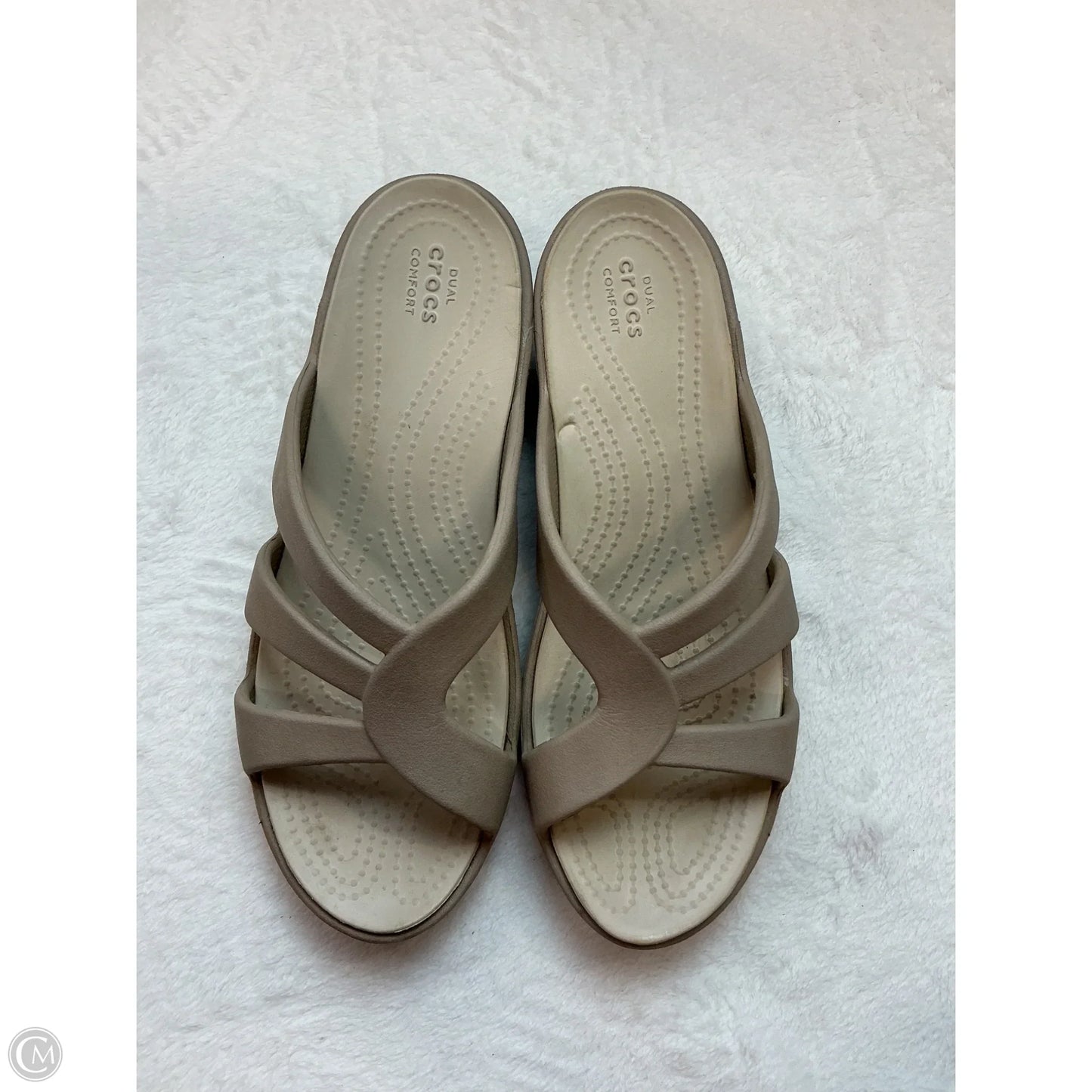 Sandals Heels Wedge By Crocs In Tan, Size: 6