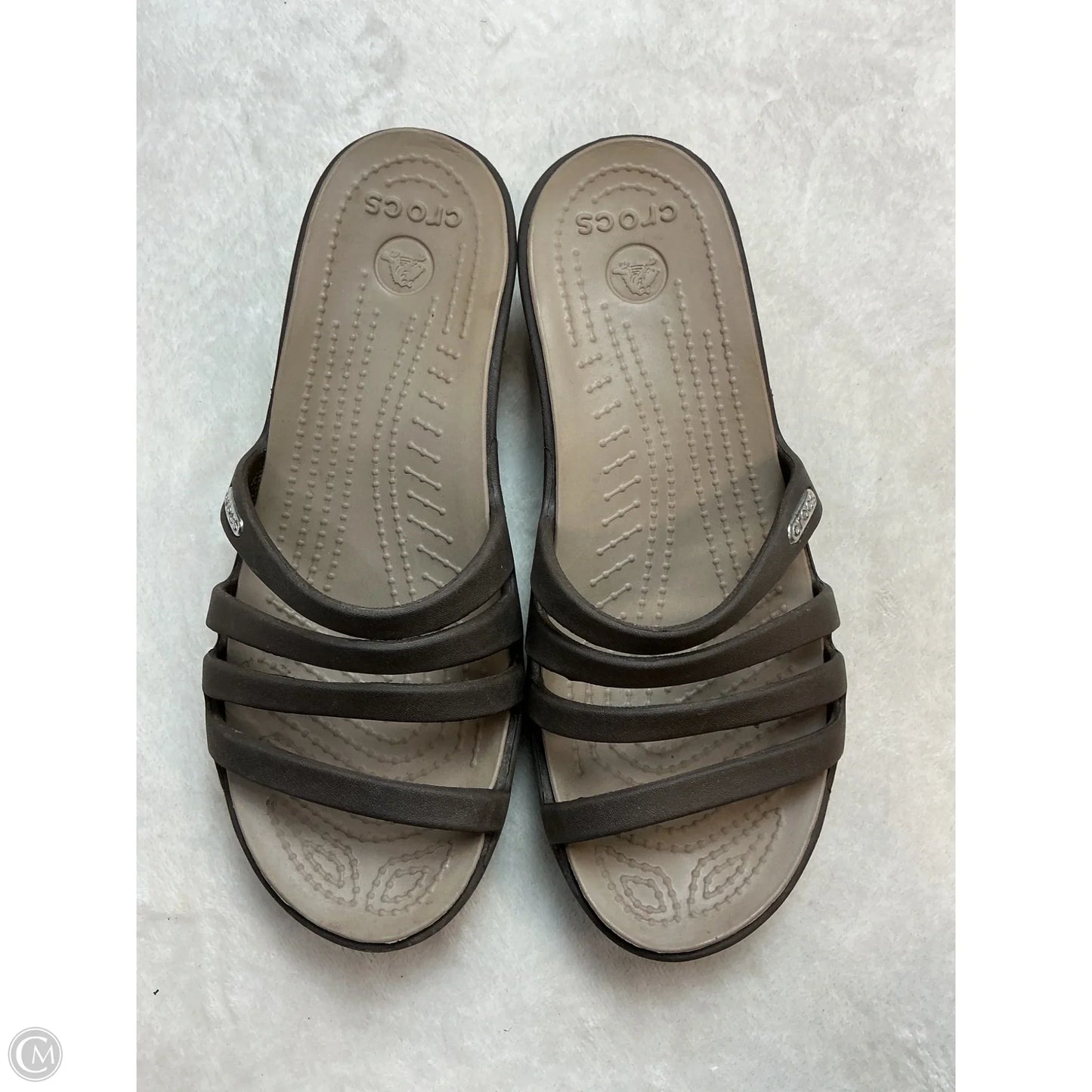 Sandals Heels Wedge By Crocs In Brown, Size: 6