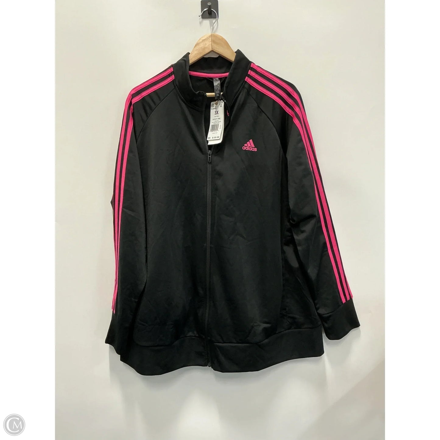 Athletic Jacket By Adidas In Black & Pink, Size: 3x