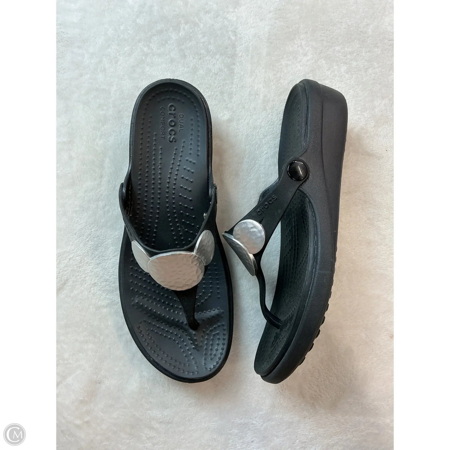 Sandals Flip Flops By Crocs In Black, Size: 8
