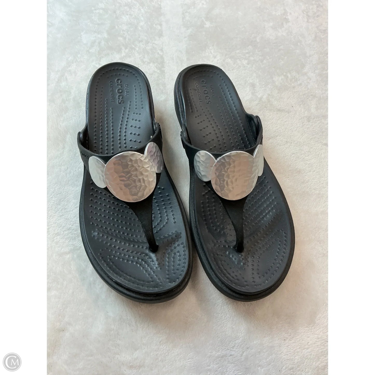Sandals Flip Flops By Crocs In Black, Size: 8