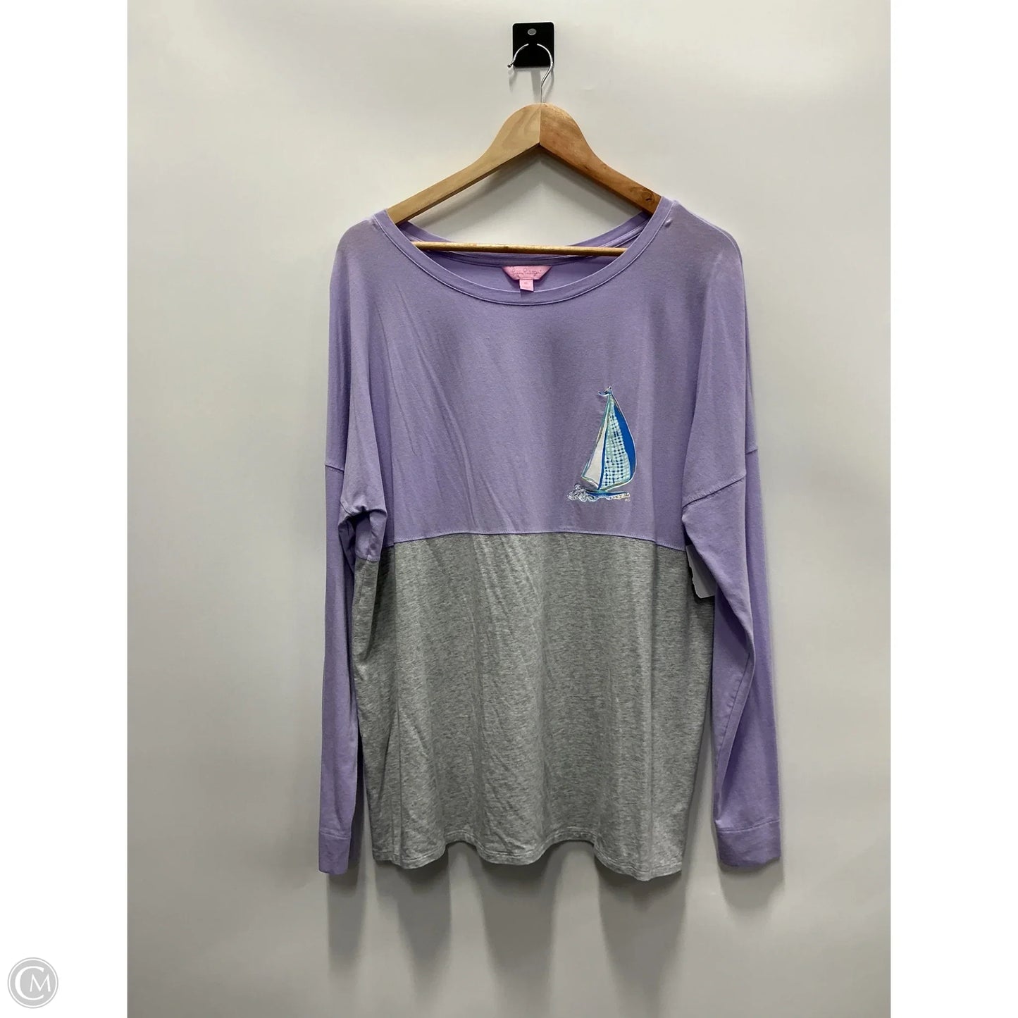 Top Long Sleeve Designer By Lilly Pulitzer In Grey & Purple, Size: Xl