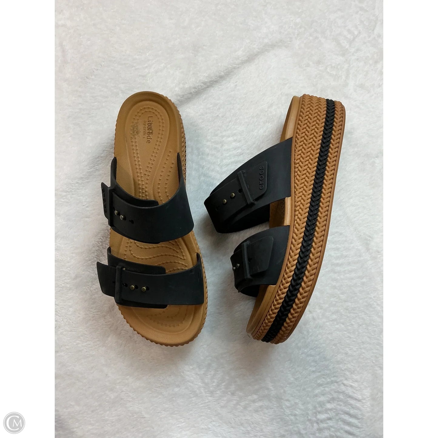 Sandals Heels Platform By Crocs In Black & Brown, Size: 8