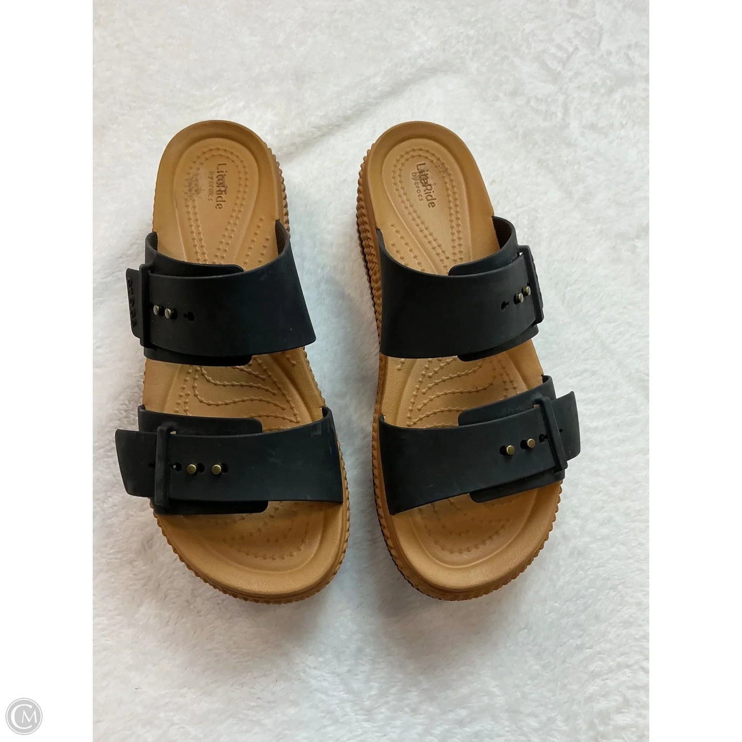 Sandals Heels Platform By Crocs In Black & Brown, Size: 8