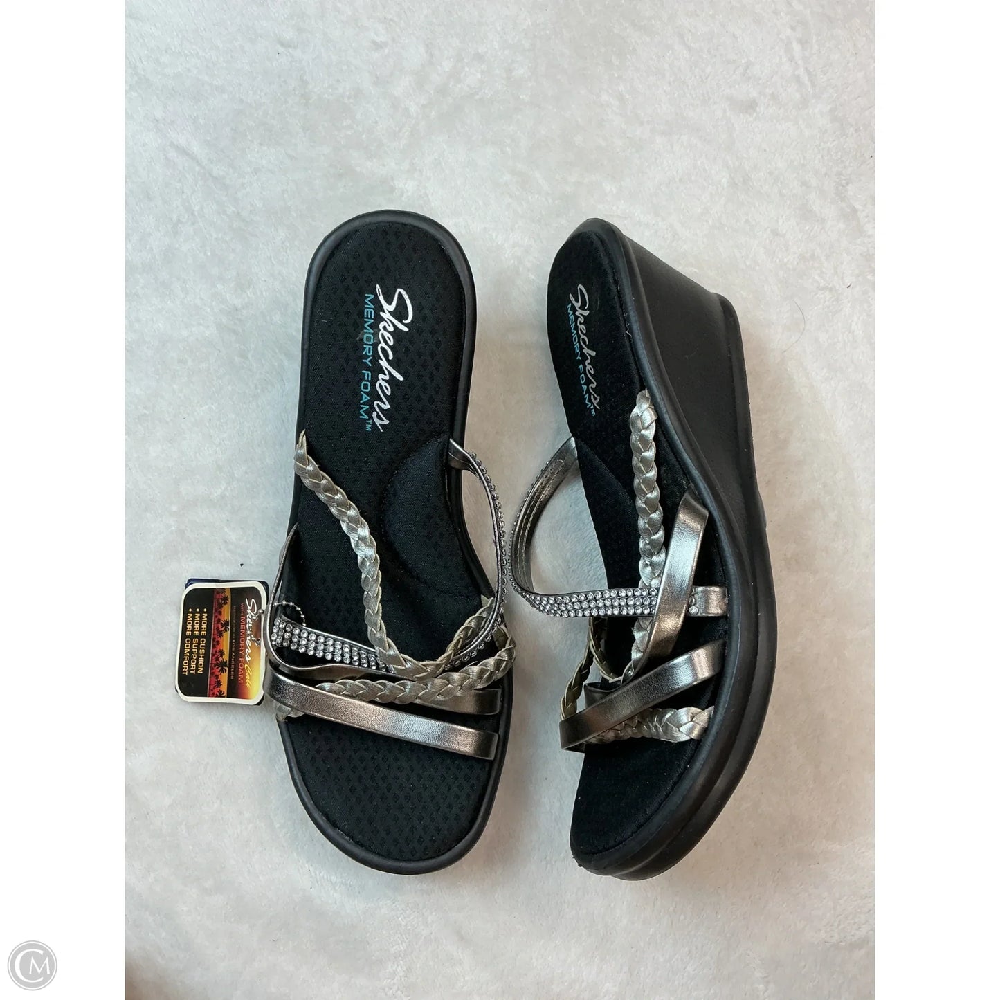 Sandals Heels Wedge By Skechers In Black, Size: 9