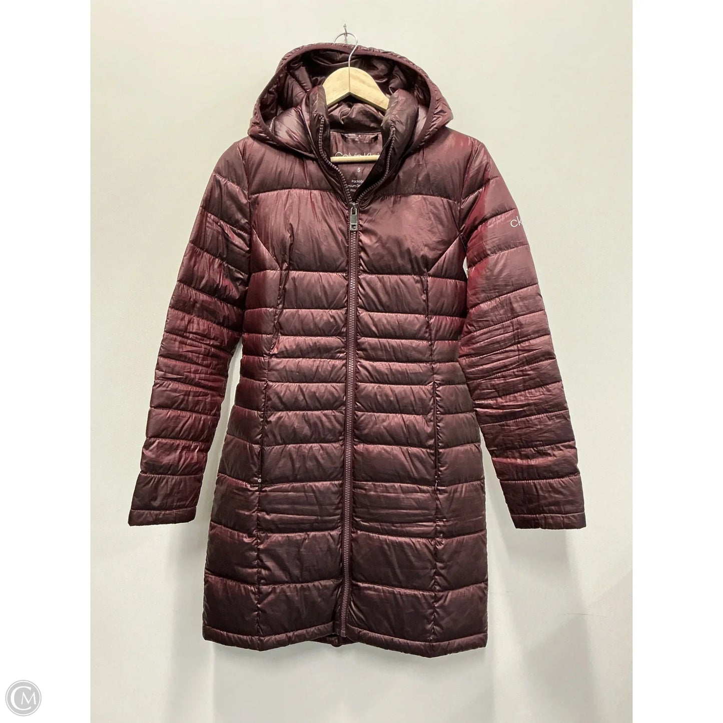 Jacket Puffer & Quilted By Calvin Klein In Maroon, Size: S
