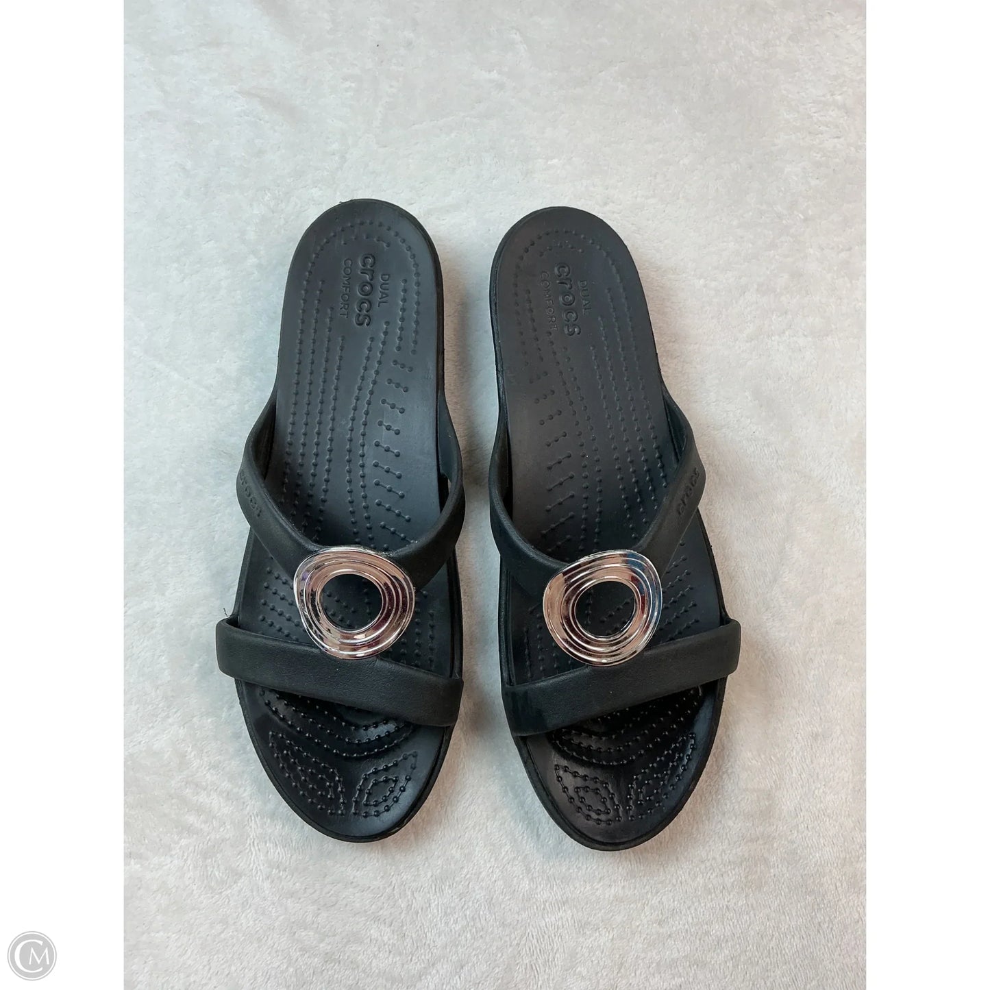 Sandals Flats By Crocs In Black, Size: 11