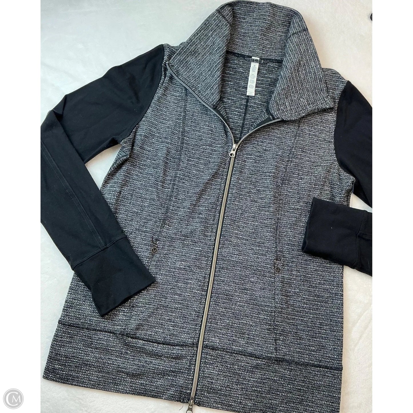 Athletic Jacket By Lululemon In Black & Grey, Size: 12