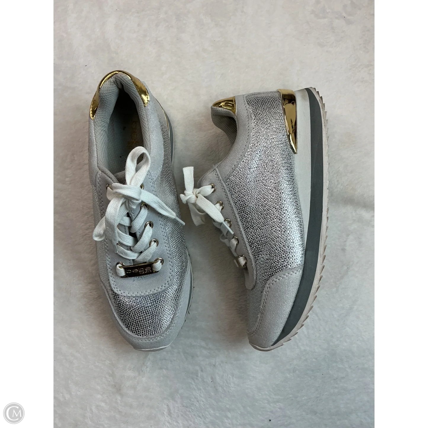 Shoes Athletic By Bebe In Silver, Size: 7.5