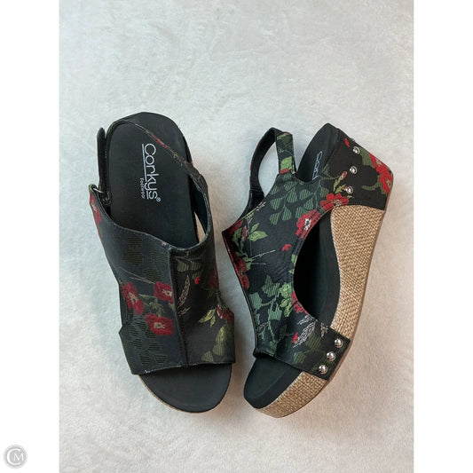 Sandals Heels Wedge By Corkys In Black & Red, Size: 10