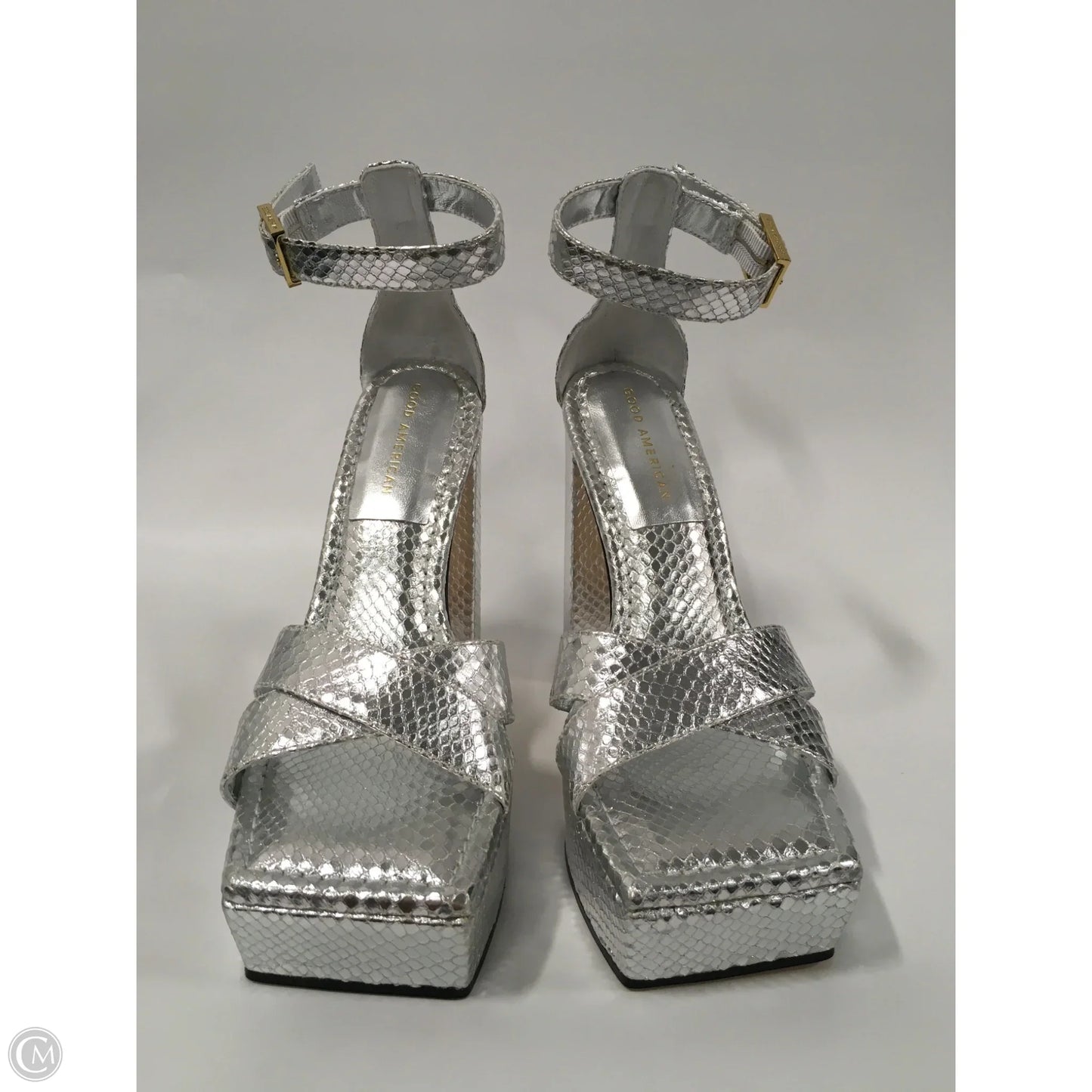 Shoes Heels Platform By Good American In Silver, Size: 8