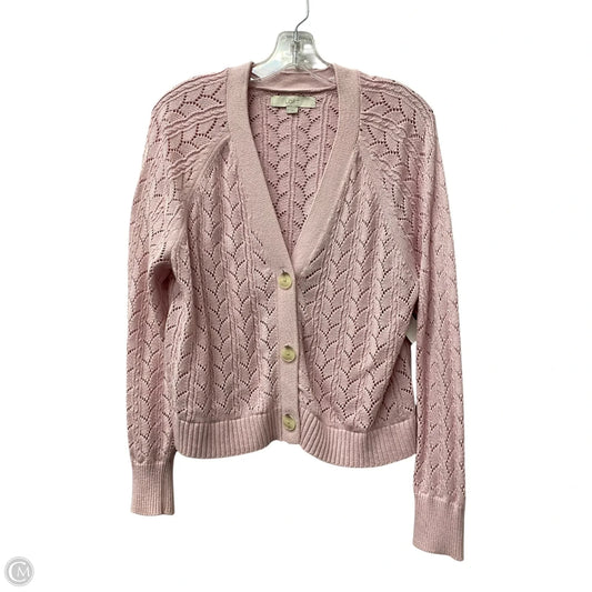 Sweater Cardigan By Loft In Pink, Size: L