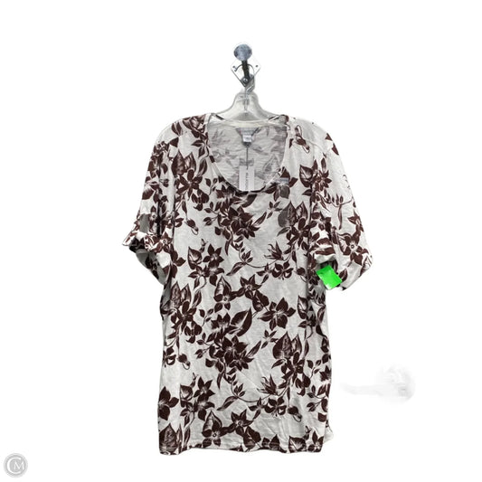 Top Short Sleeve By Liz Claiborne In Brown & White, Size: 2x