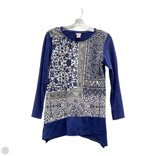 Top Long Sleeve By Chicos In Blue & Grey, Size: S