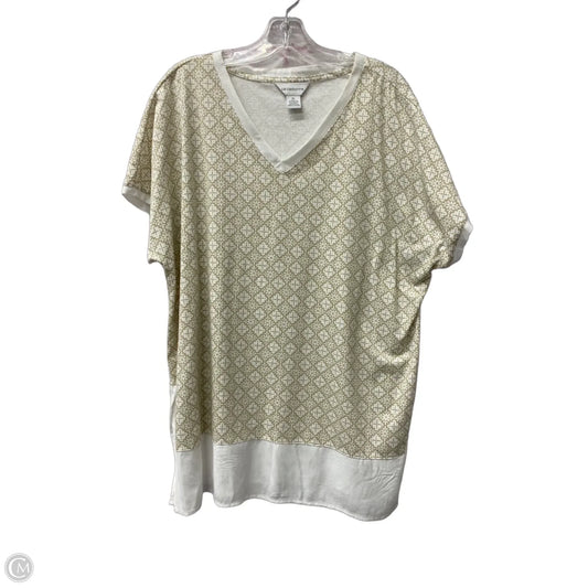 Top Short Sleeve By Liz Claiborne In Tan & White, Size: Xl