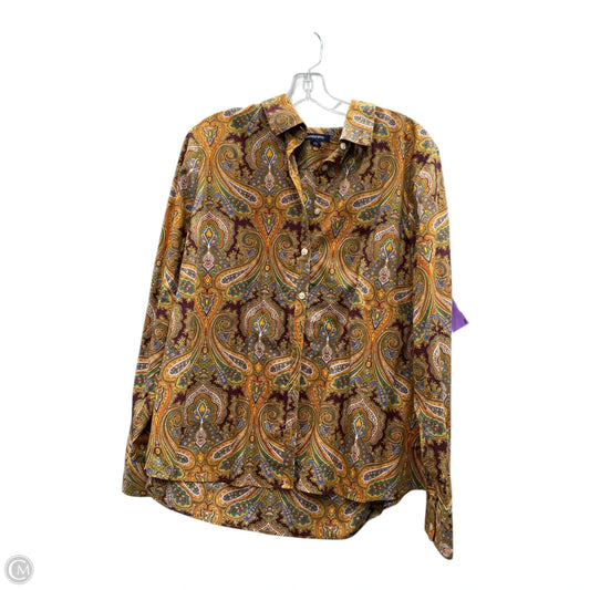 Top Long Sleeve By Lands End In Brown & Yellow, Size: 1x