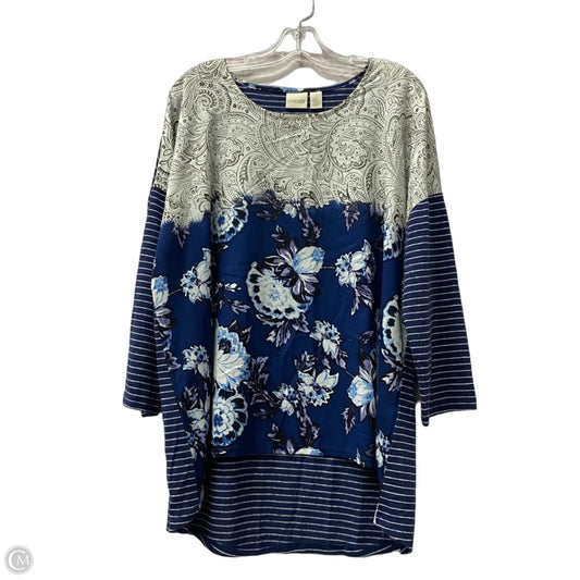 Top Long Sleeve By Chicos In Blue & White, Size: Xl