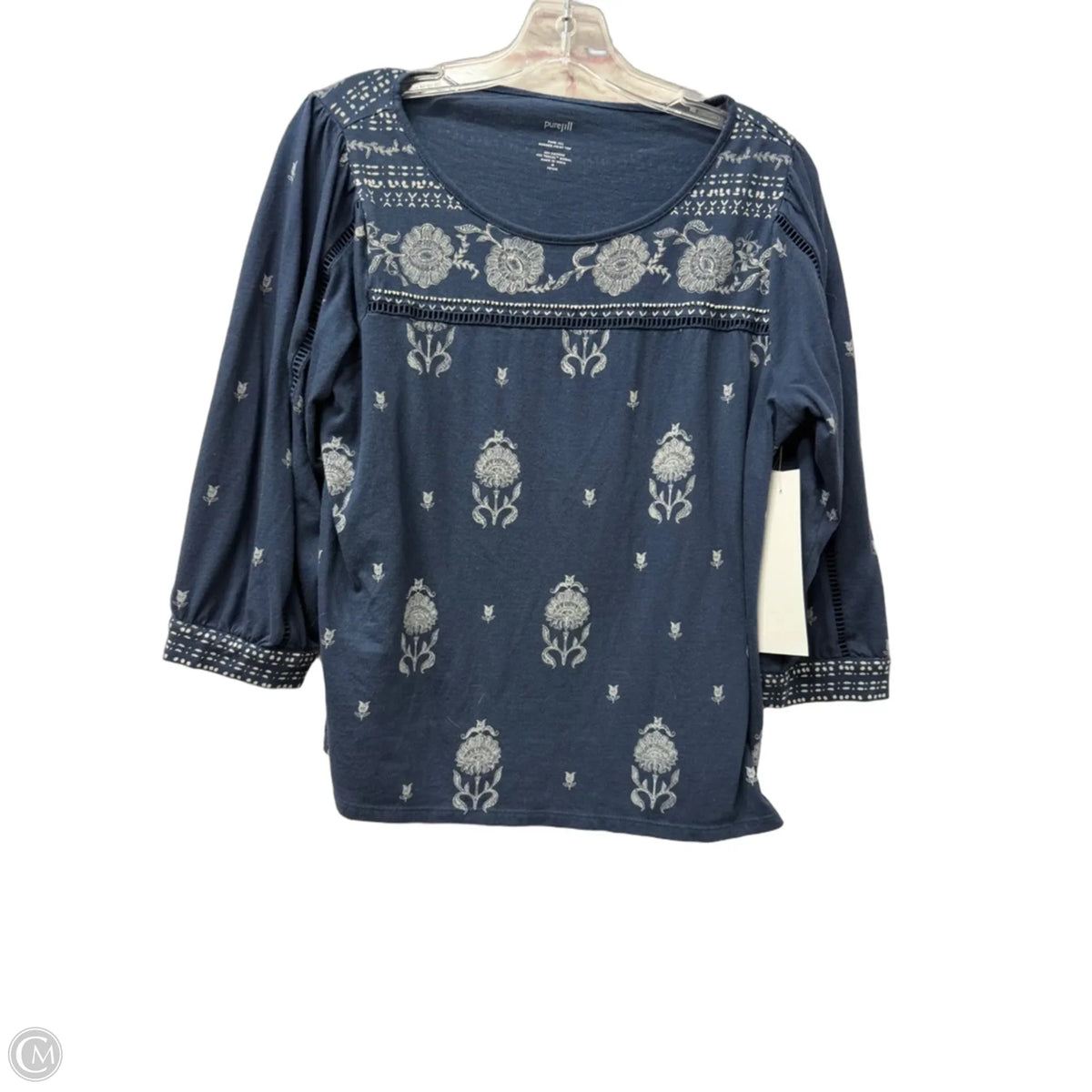 Top 3/4 Sleeve By Pure Jill In Blue & White, Size: Mp