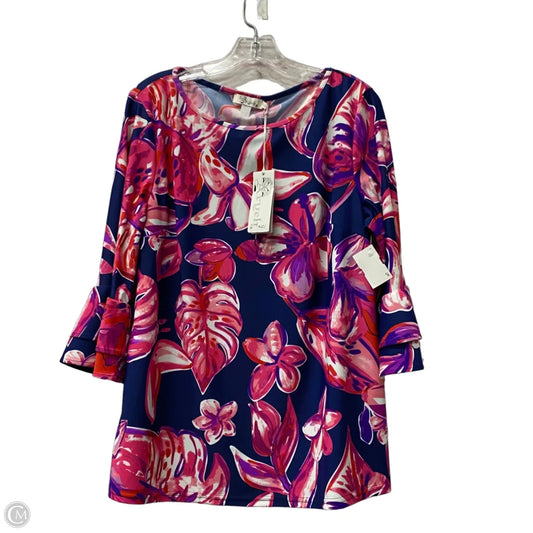 Top 3/4 Sleeve By Aryeh In Blue & Pink, Size: Xl