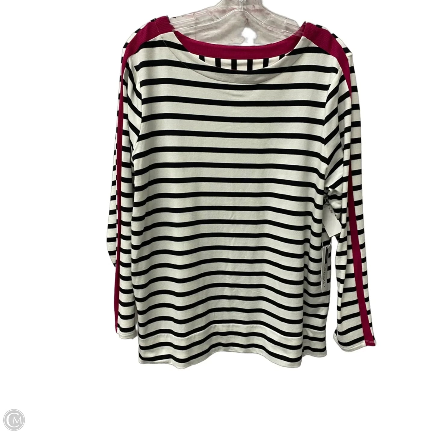 Top Long Sleeve By Chicos In Pink & White, Size: Xl