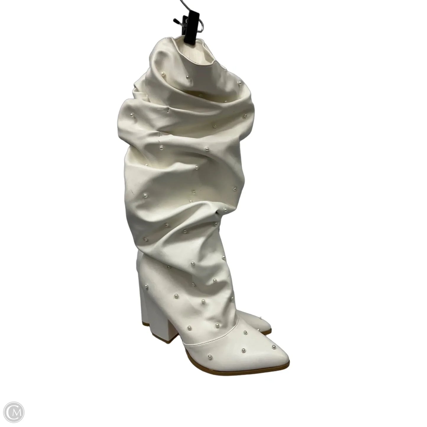 Boots Knee Heels By Clothes Mentor In White, Size: 9