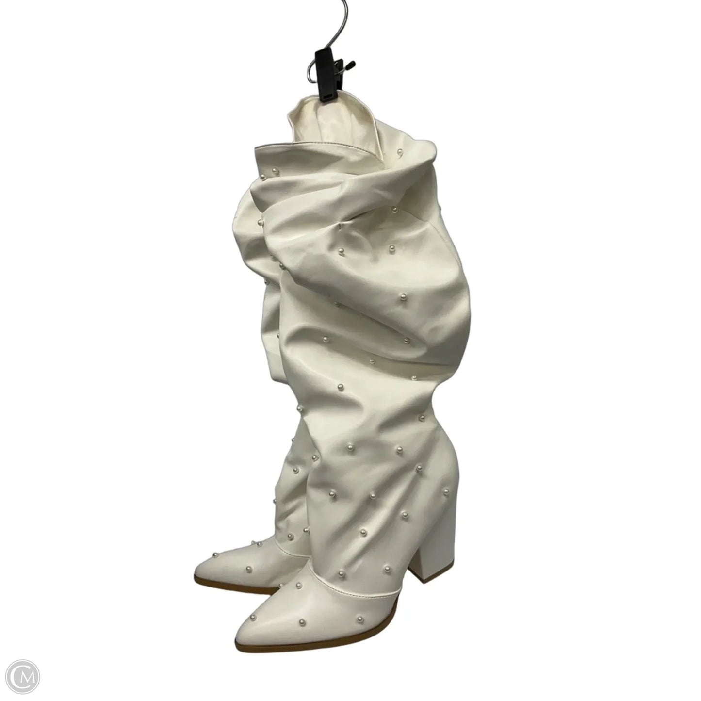 Boots Knee Heels By Clothes Mentor In White, Size: 9