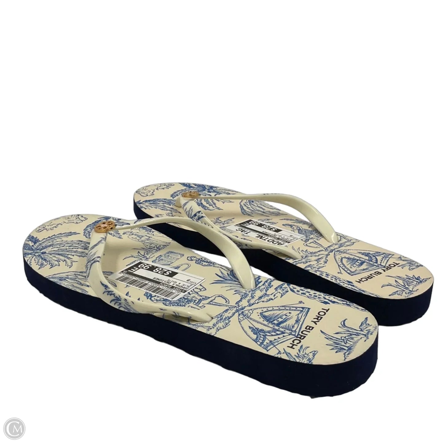Sandals Designer By Tory Burch In Blue & White, Size: 9