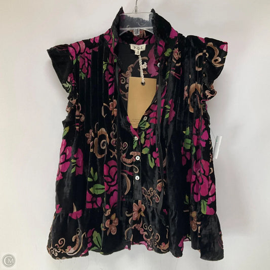 Top Short Sleeve By Pol In Black & Pink, Size: S