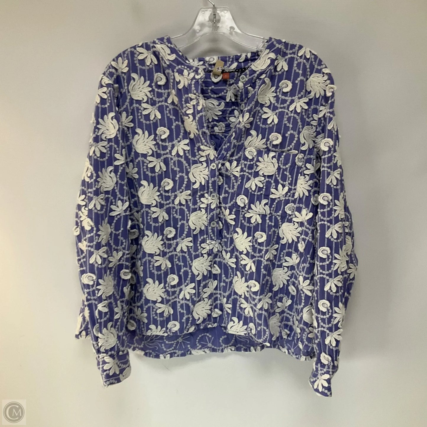 Top Long Sleeve By Pilcro In Blue & White, Size: M