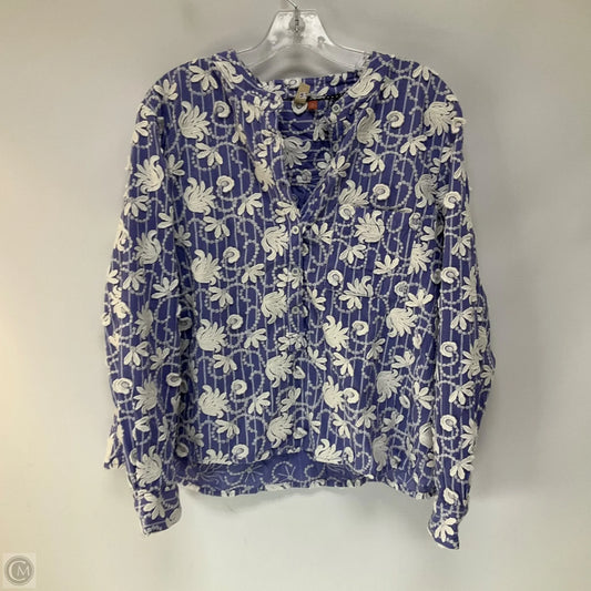 Top Long Sleeve By Pilcro In Blue & White, Size: M