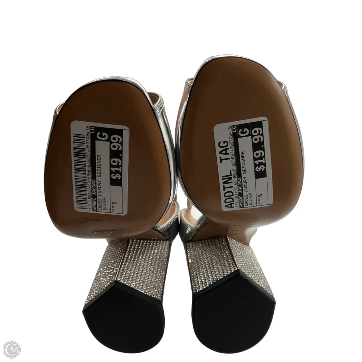 Shoes Luxury Designer By Marc Jacobs In Silver, Size: 5