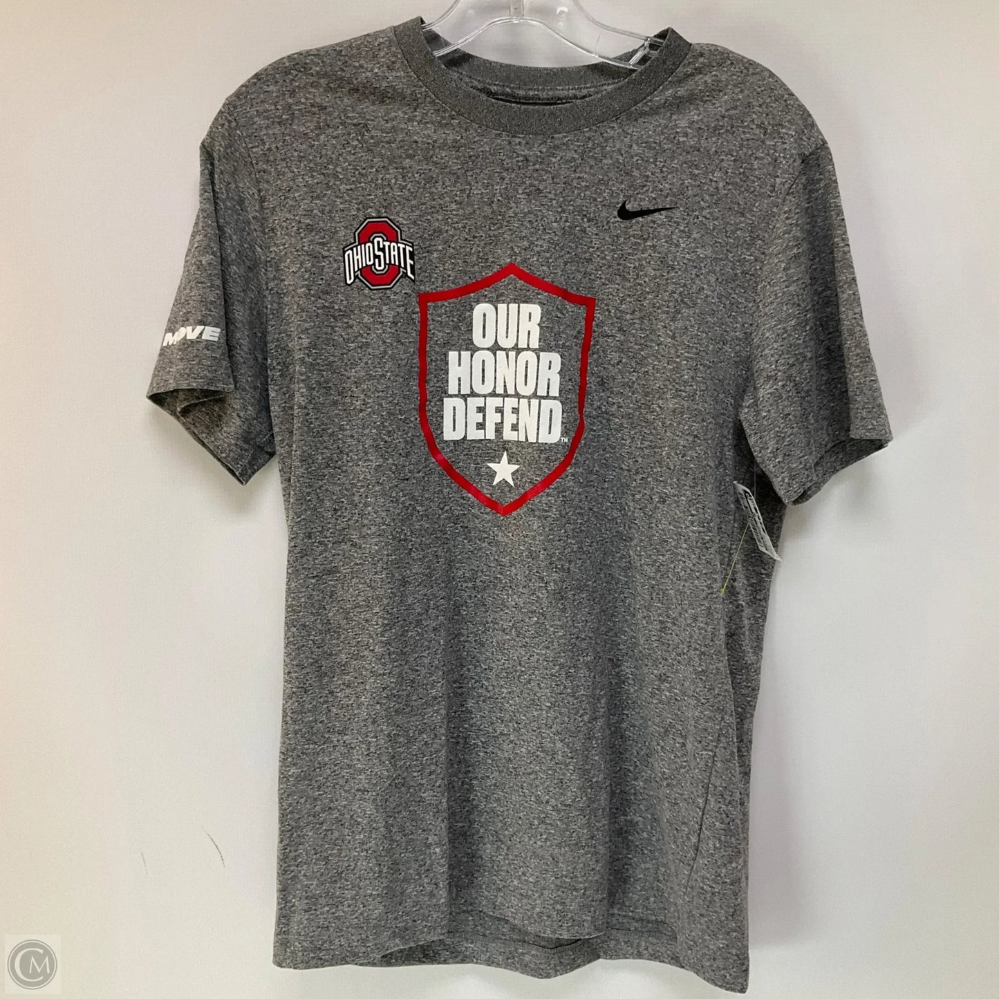Athletic Top Short Sleeve By Nike Apparel In Grey & Red, Size: S