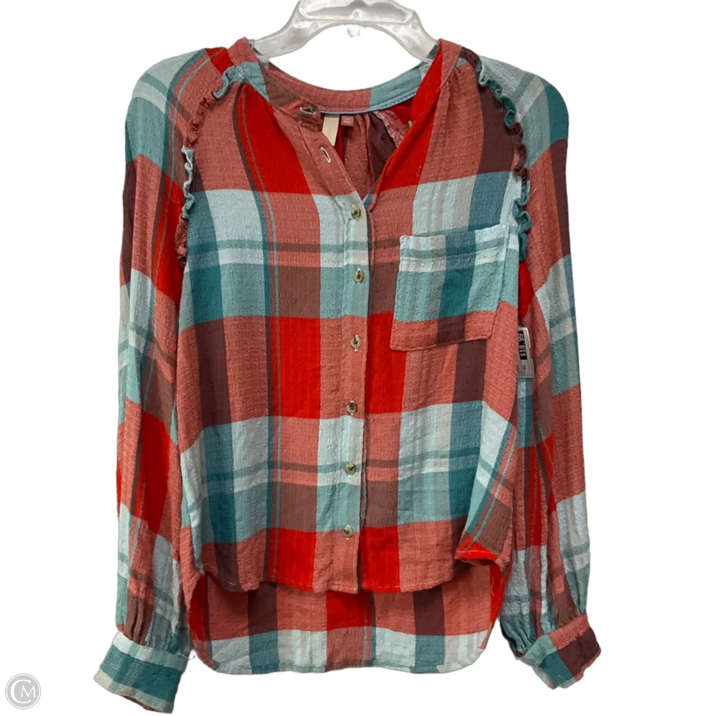 Top Long Sleeve By Pilcro In Checkered Pattern, Size: Xxs