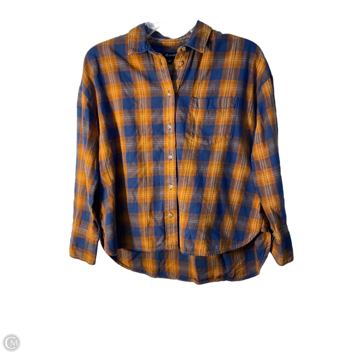 Top Long Sleeve By Madewell In Plaid Pattern, Size: S