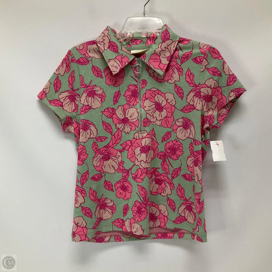 Top Short Sleeve By Anthropologie In Green & Pink, Size: L