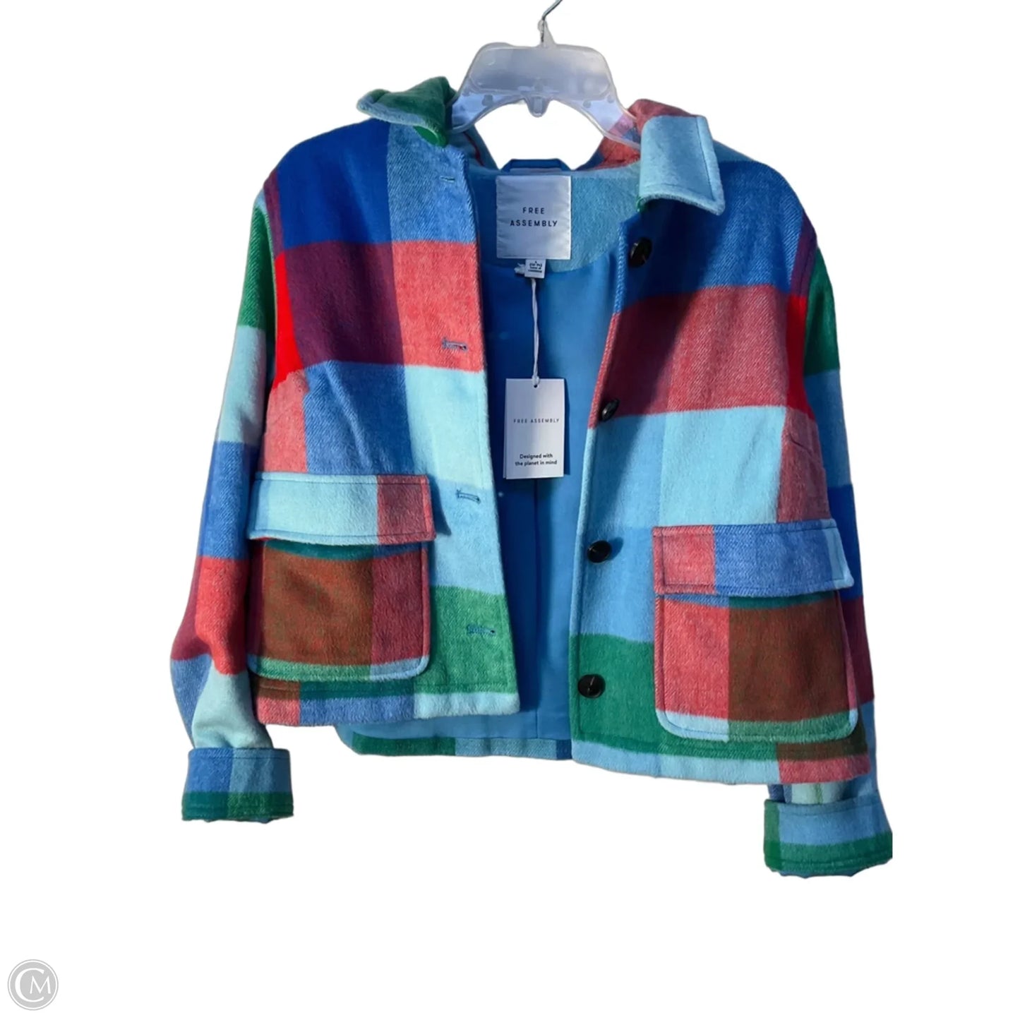 Jacket Shirt By Free Assembly In Plaid Pattern, Size: L