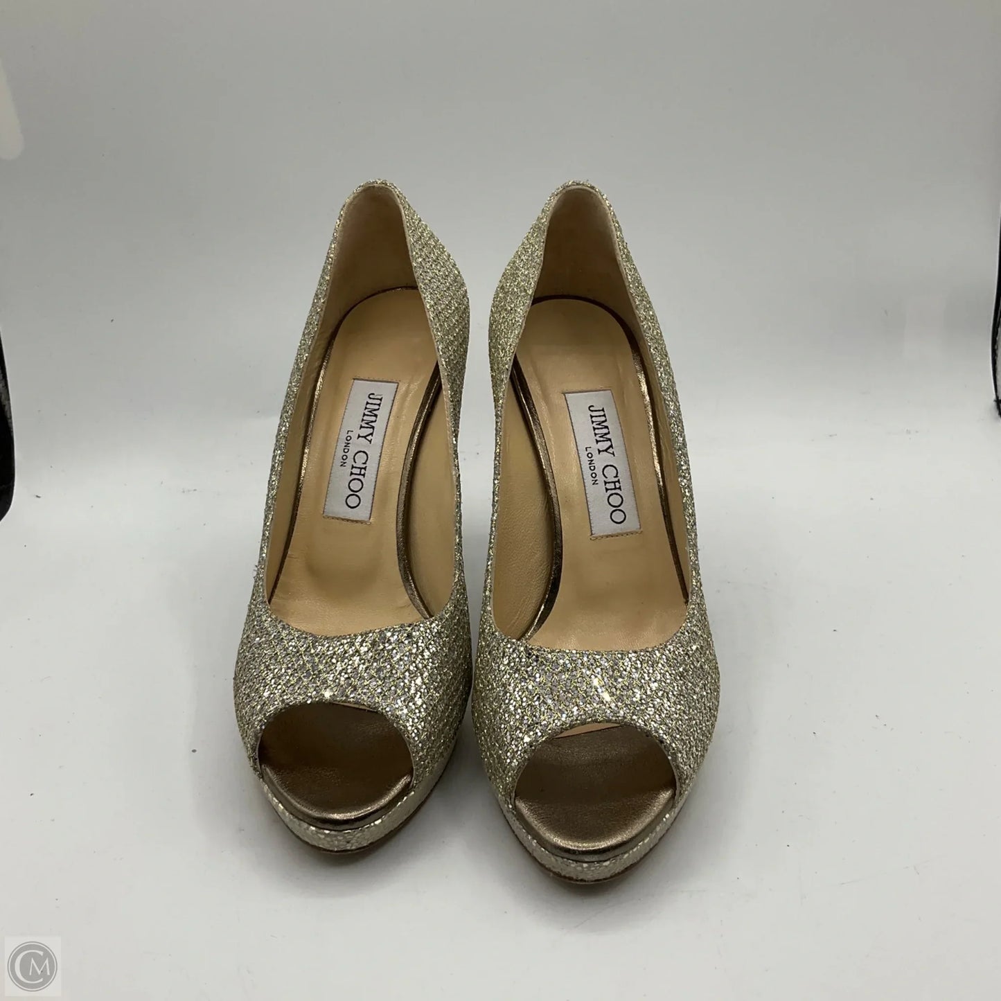 Shoes Luxury Designer By Jimmy Choo In Gold, Size: 7