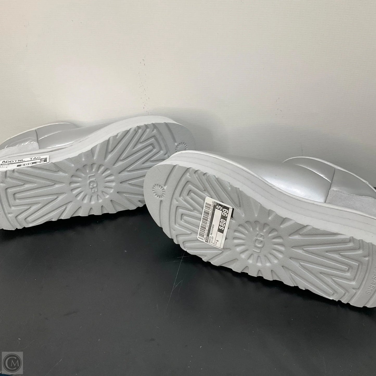 Boots Designer By Ugg In Silver, Size: 8