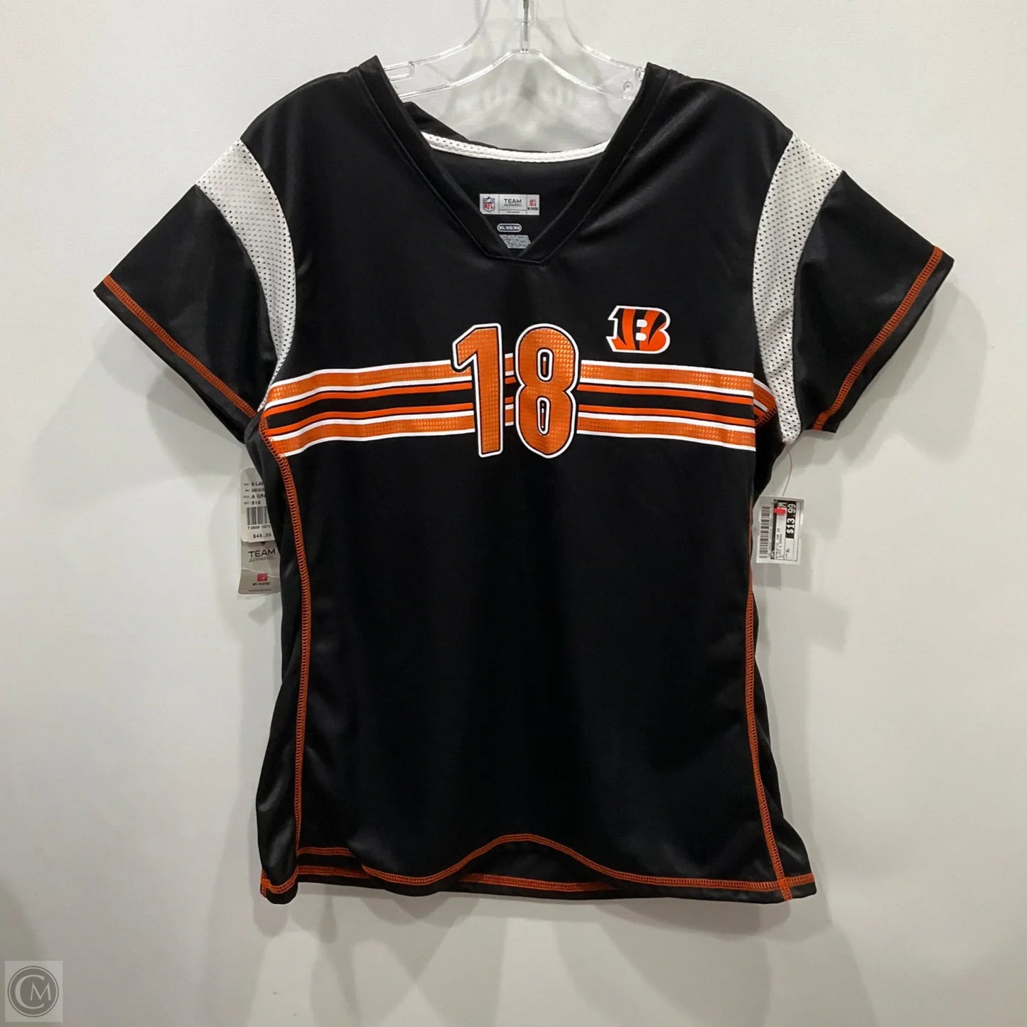 Athletic Top Short Sleeve By Nfl In Black & Orange, Size: Xl
