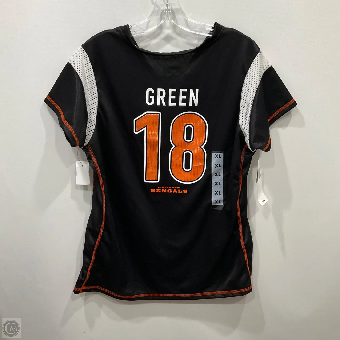 Athletic Top Short Sleeve By Nfl In Black & Orange, Size: Xl