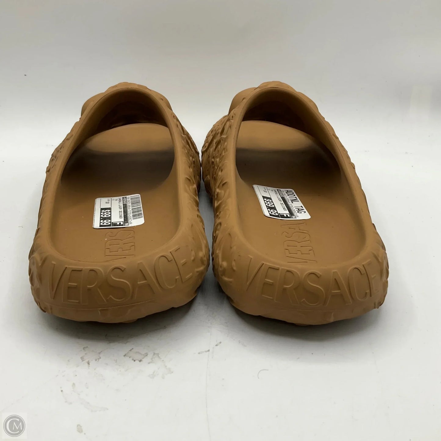 Sandals Luxury Designer By Versace In Tan, Size: 10