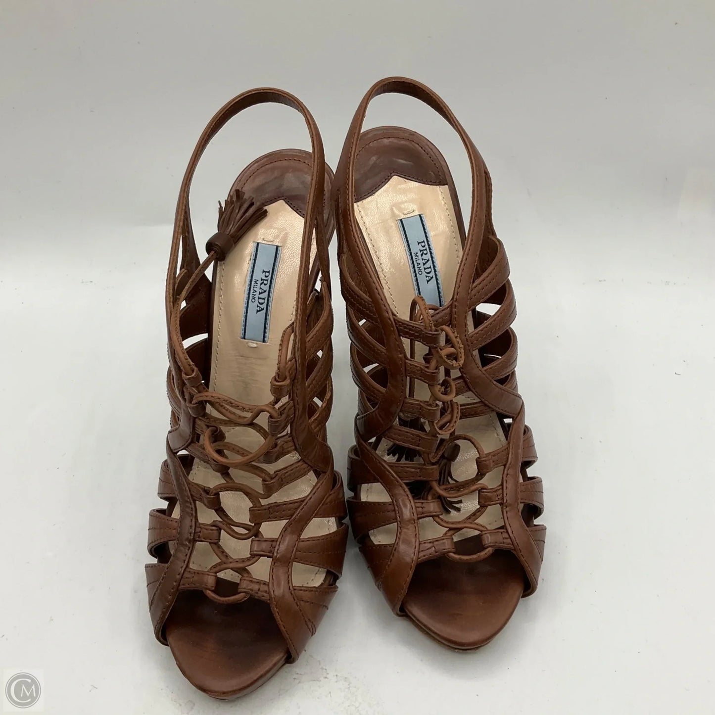 Shoes Luxury Designer By Prada In Brown, Size: 9