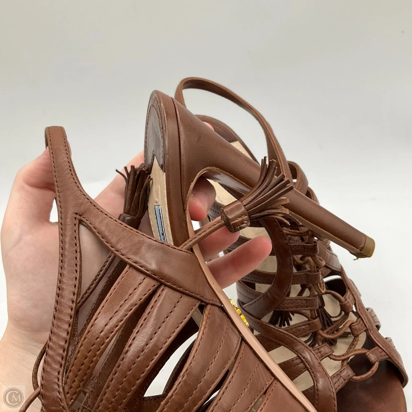 Shoes Luxury Designer By Prada In Brown, Size: 9