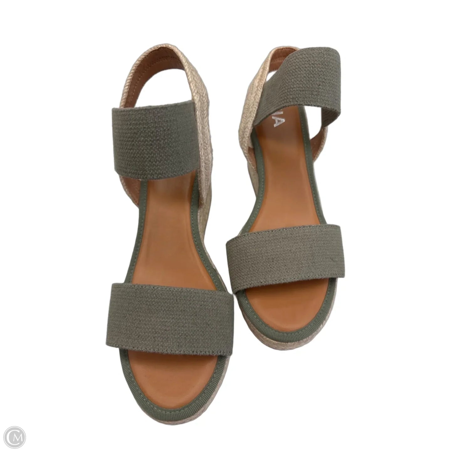 Sandals Heels Wedge By Mia In Green & Tan, Size: 9