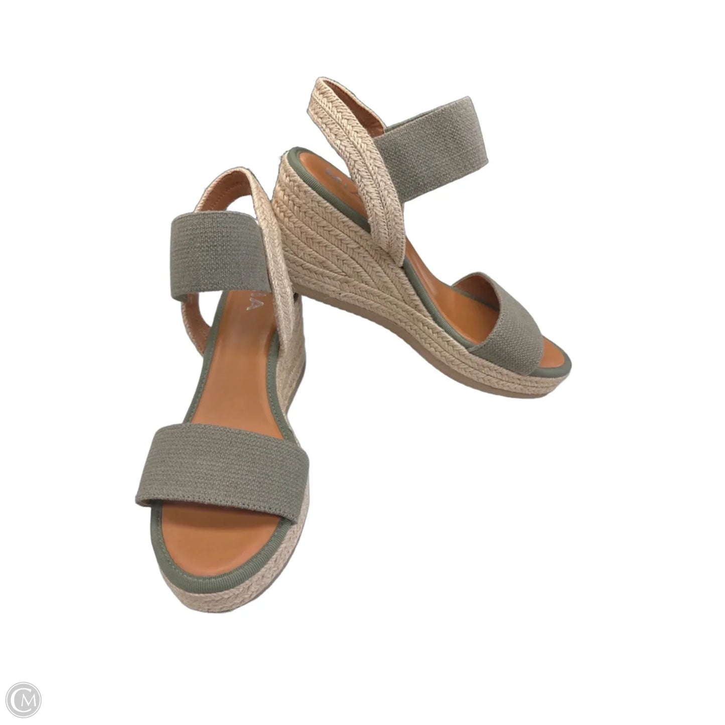 Sandals Heels Wedge By Mia In Green & Tan, Size: 9