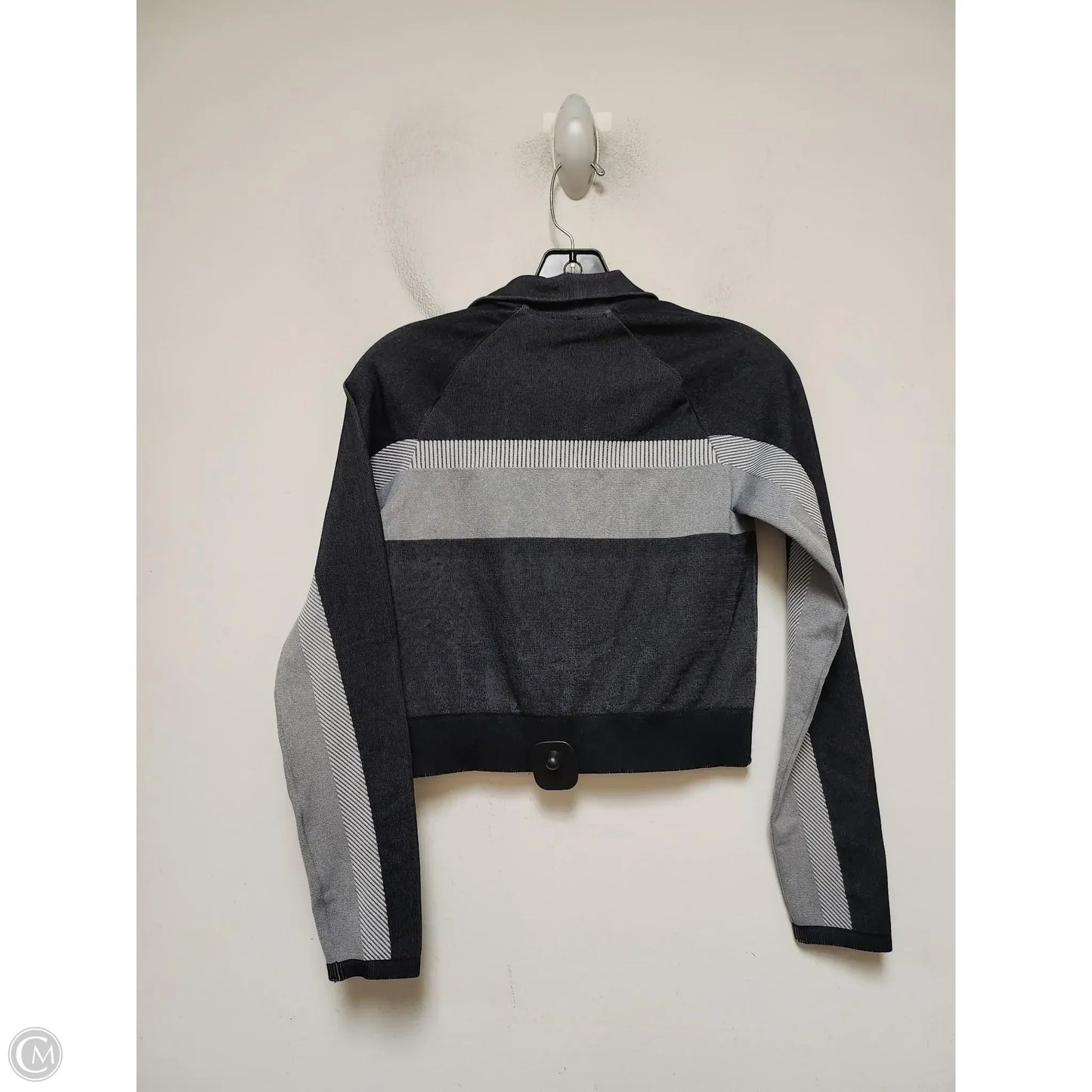 Athletic Top Long Sleeve Collar By Fabletics In Black & Grey, Size: M
