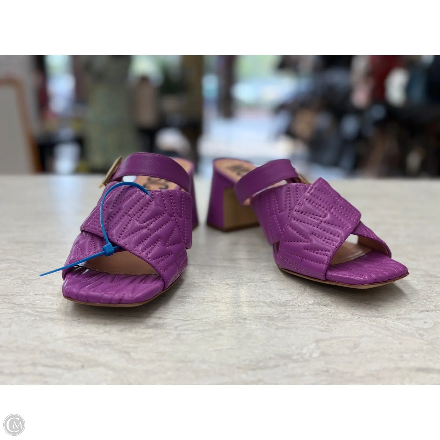 Sandals Luxury Designer By Moschino In Purple, Size: 9